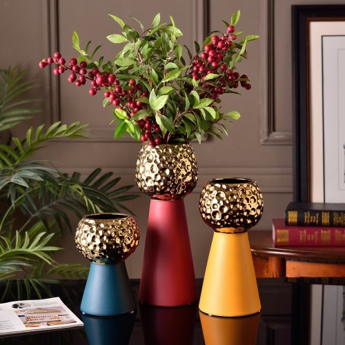 creative workshop color golden ceramics porcelain vase boutique decorative ornaments