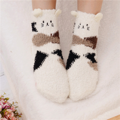 autumn and winter warm socks cute coral velvet floor socks thickened sleep socks three-dimensional cartoon home socks women‘s boat socks