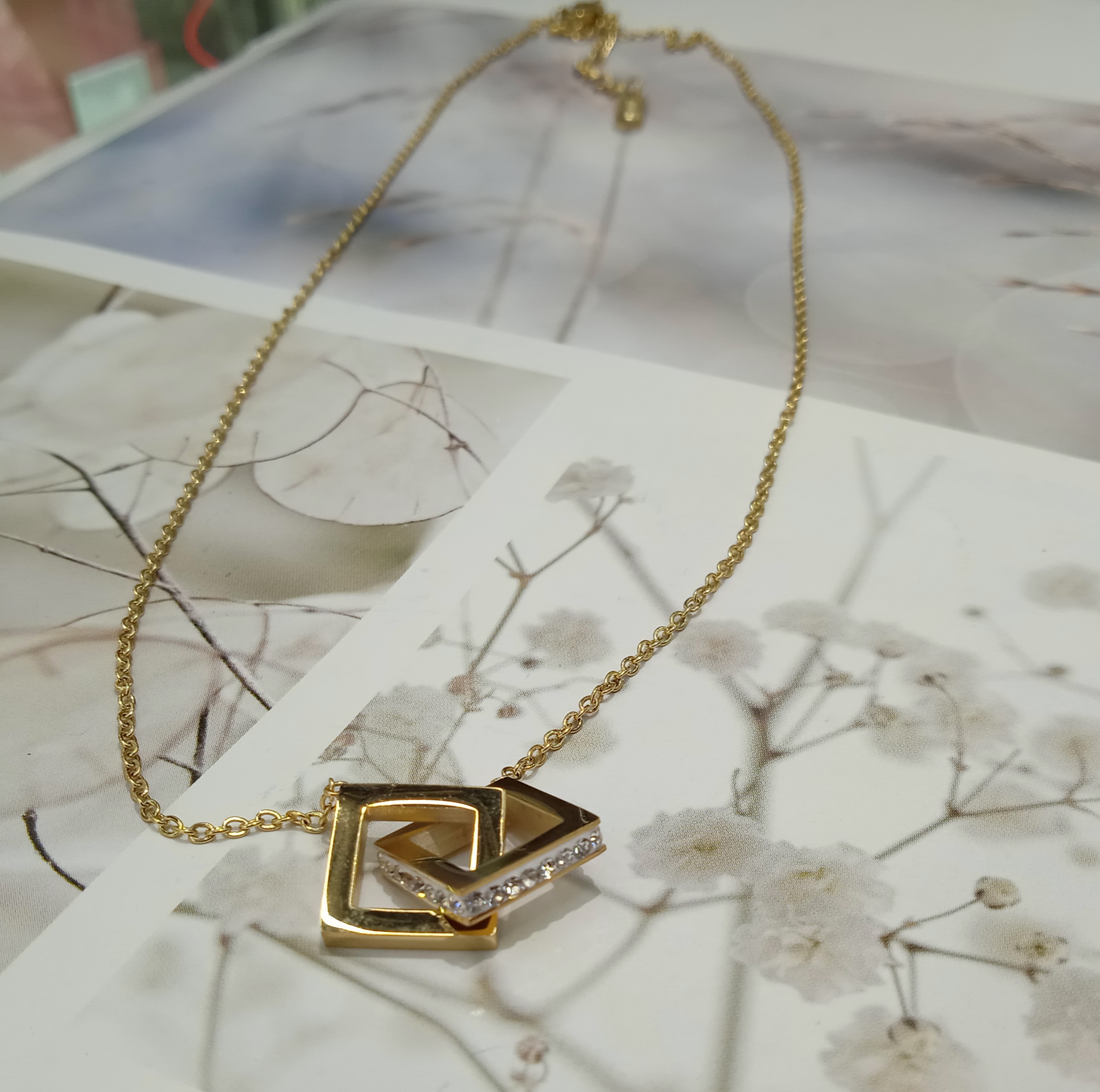小众设计款正方形方框项链女韩版网红锆石饰品
