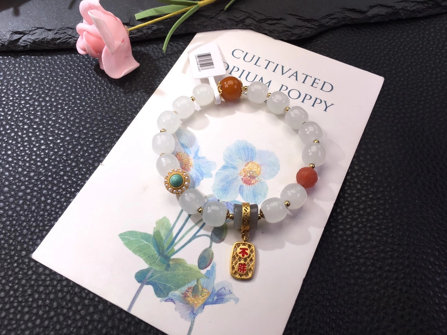 新款手链青海料和田玉老型珠手链女 新颖时尚礼物 老蜡珠子925银