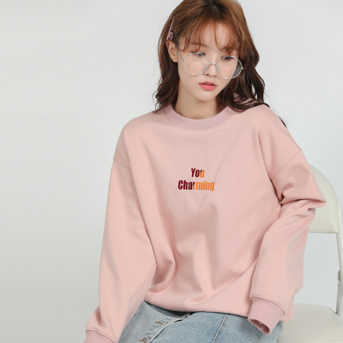 Autumn and Winter Korean Style round Loose Fleece-Lined All-Match Embroidered Student Women‘s Sweater Ins Fashion 