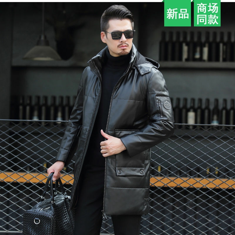 2020新款真皮皮衣男士脱卸连帽绵羊皮羽绒服中长款加绒加厚外套潮