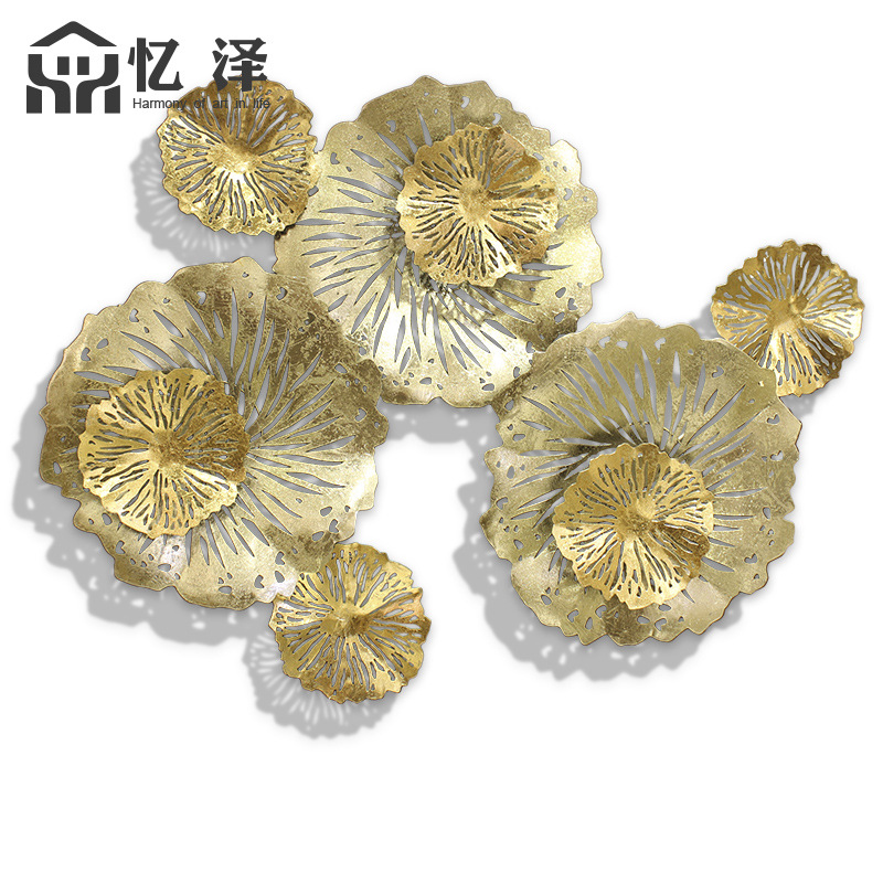 新中式金色菏花家居装饰墙面挂件 厂家批发铁艺玄关卧室立体壁挂