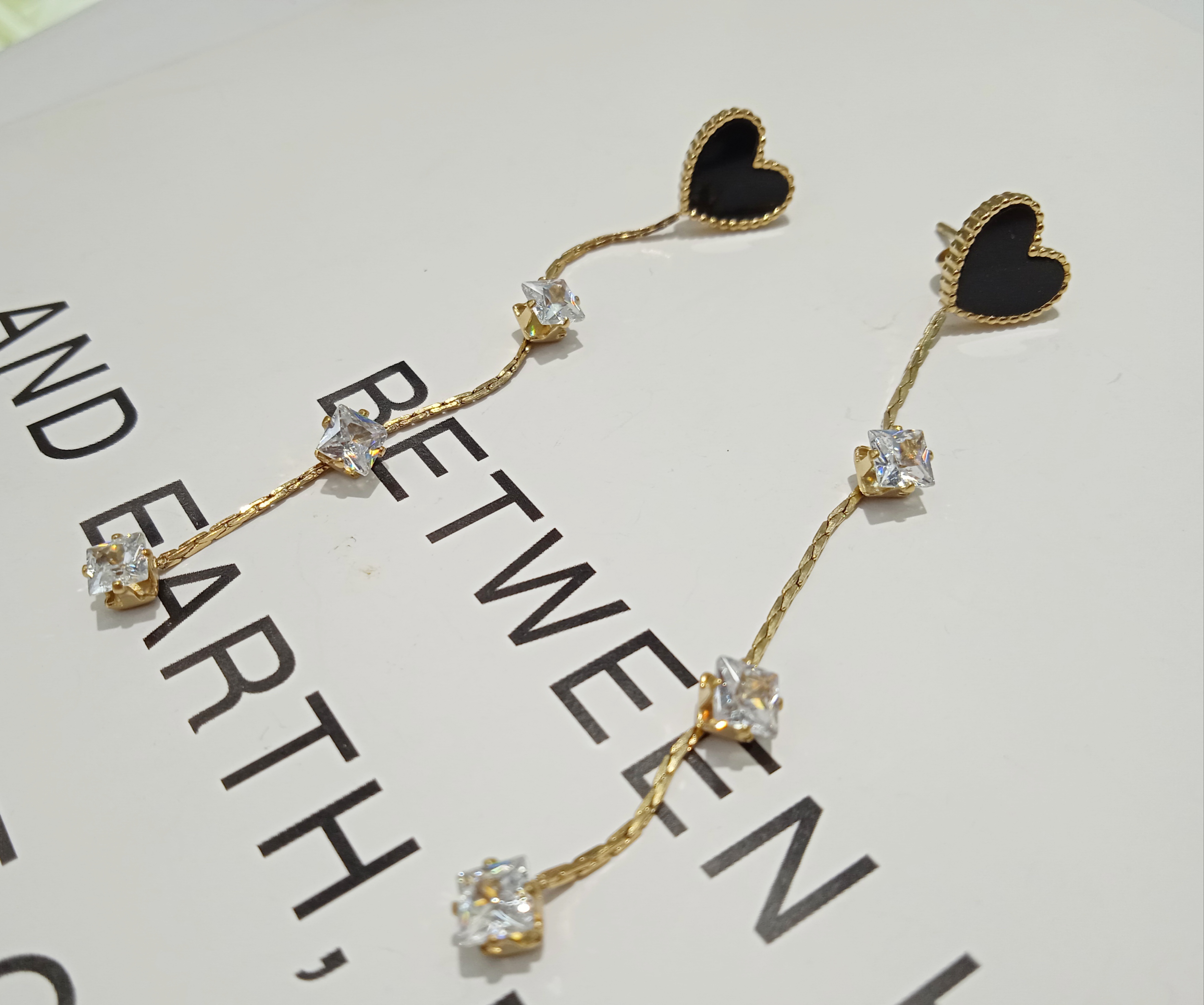 爱心耳环气质流苏黑耳坠女新款潮韩国网红防过敏 不掉色