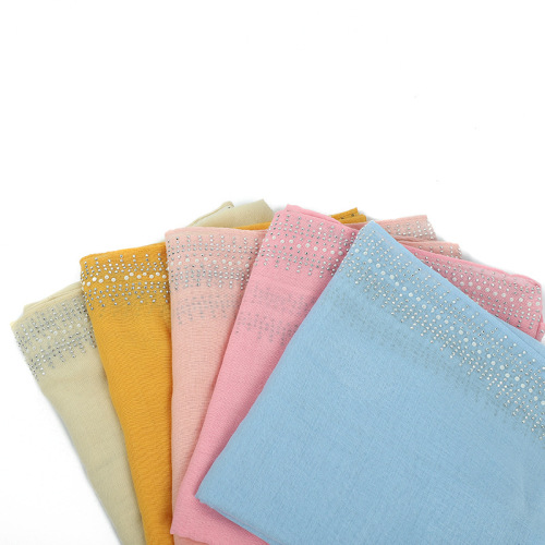 New Fashion All-Match Shawl Solid Color Cut Flower Silk Scarf Beaded Rhinestone Headscarf Proofing Custom Production