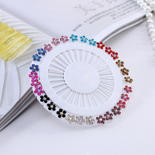 wholesale fashion muslim female scarf needle jewelry simple elegant diamond needle flower pin factory direct