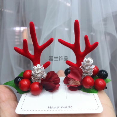 圣誕節飾品鹿角發夾女童韓國可愛公主發卡小夾子寶寶頭飾兒童發飾
