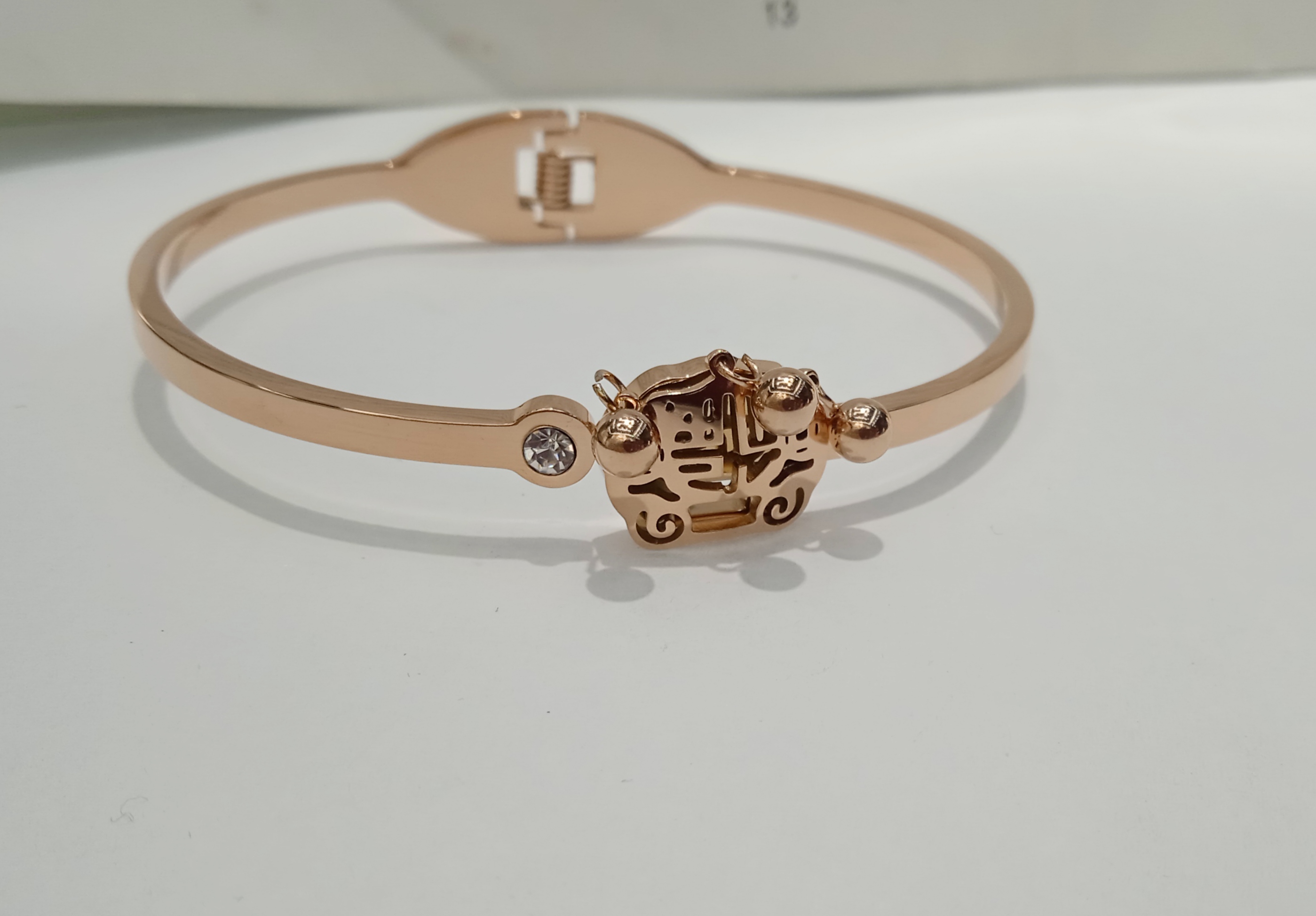 长命锁手镯时尚韩版百搭福锁手链女简约开口钛钢玫瑰金不掉色手环