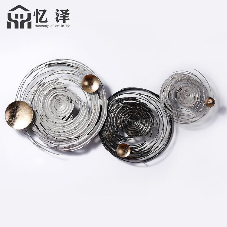 跨境热卖ins爆款圆形铁艺壁饰 抽象创意家居玄关沙发墙面金属挂饰