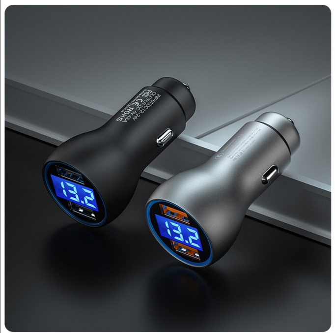 车载点烟器转换头闪充 6A数显双USB接口智能快充 QC3.0车载充电器