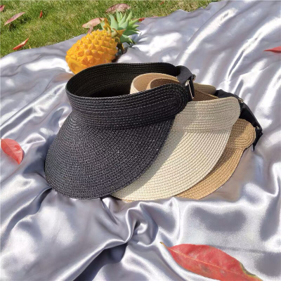 Summer Sun-Poof Peaked Cap Big Brim Visor Straw Hat Women's Beach Seaside Simple Exposed Top Hat without Top Sun Protection Hat