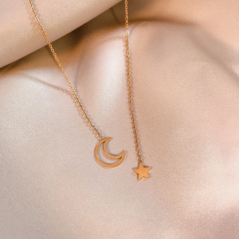 星星月亮个性气质钛钢项链女简约锁骨链韩版百搭网红潮冷淡风