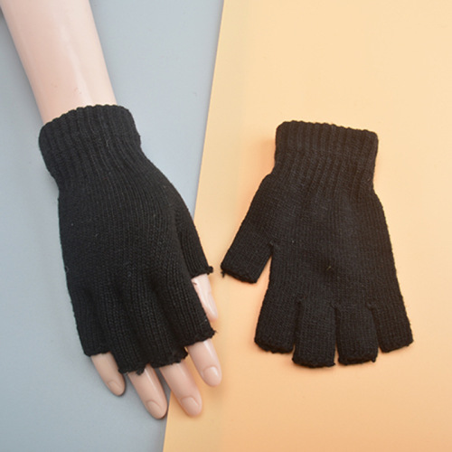 2020 autumn and winter wool half finger gloves knitted solid color warm men‘s and women‘s gloves work half part manufacturer wholesale