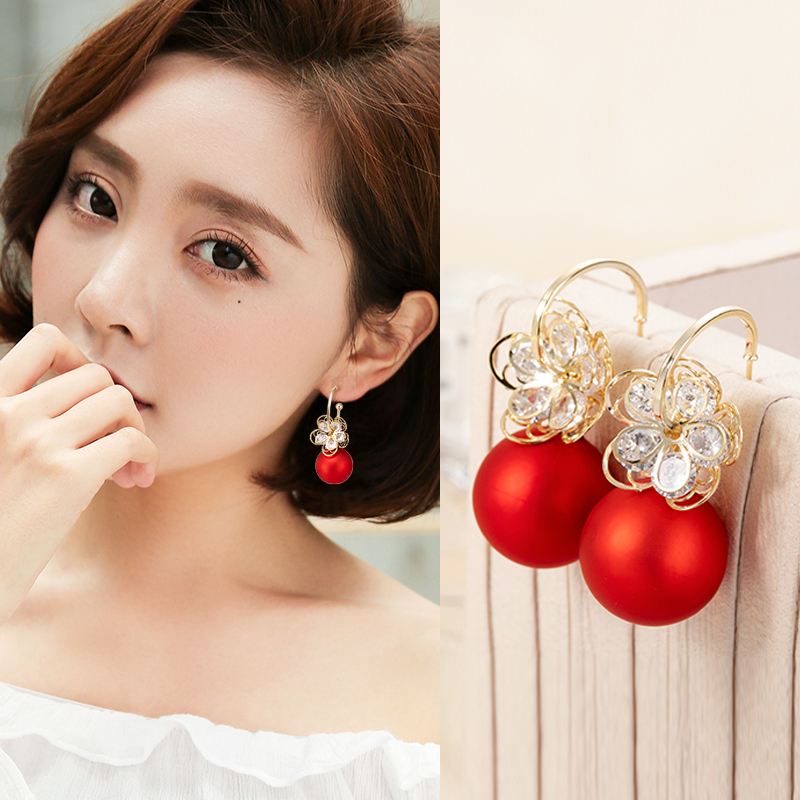2021新款磨砂红珍珠耳坠小耳圈墨兰耳环厂家直销批发耳坠夸张耳饰