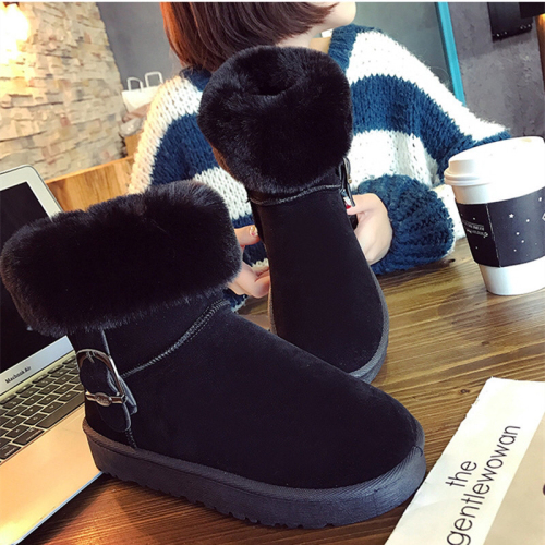 new snow boots women‘s short fleece-lined winter new suede buckle ankle boots lace-up student versatile women