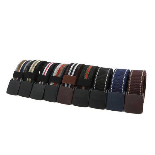 casual canvas woven belt no metal plastic pressing buckle striped tank belt factory direct