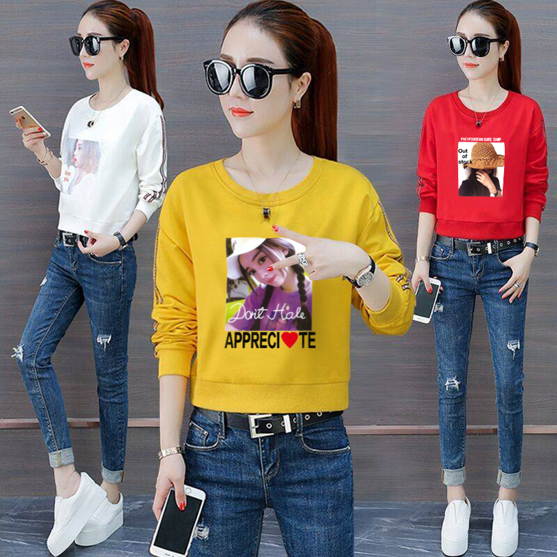 2020秋冬新款卫衣女长袖韩版圆领T恤宽松短款百搭 套头ins上衣潮