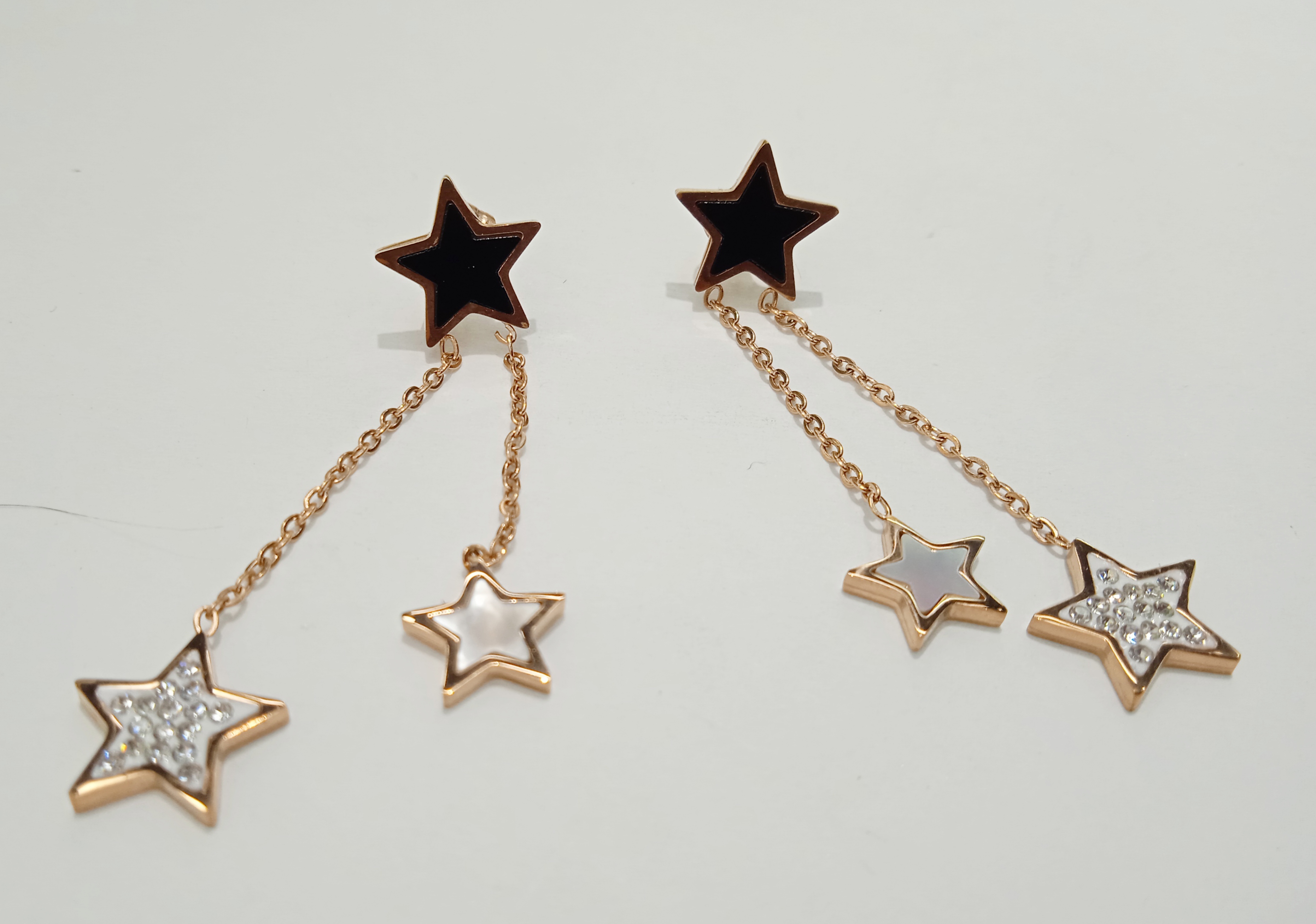 钛钢耳饰耳钉女 星星耳坠韩版简约百搭长款镂空耳线一对防过敏