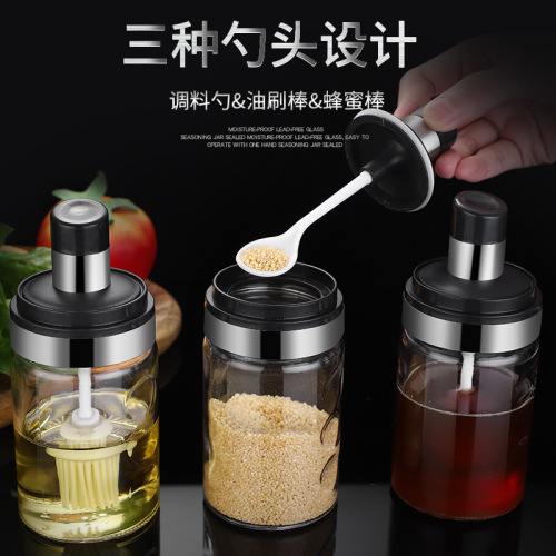 Spoon Cover Integrated Seasoning Containers Spoon Cover Integrated Sealed Moisture-Proof Borosilicate Seasoning Bottle Barbecue Brush Gift