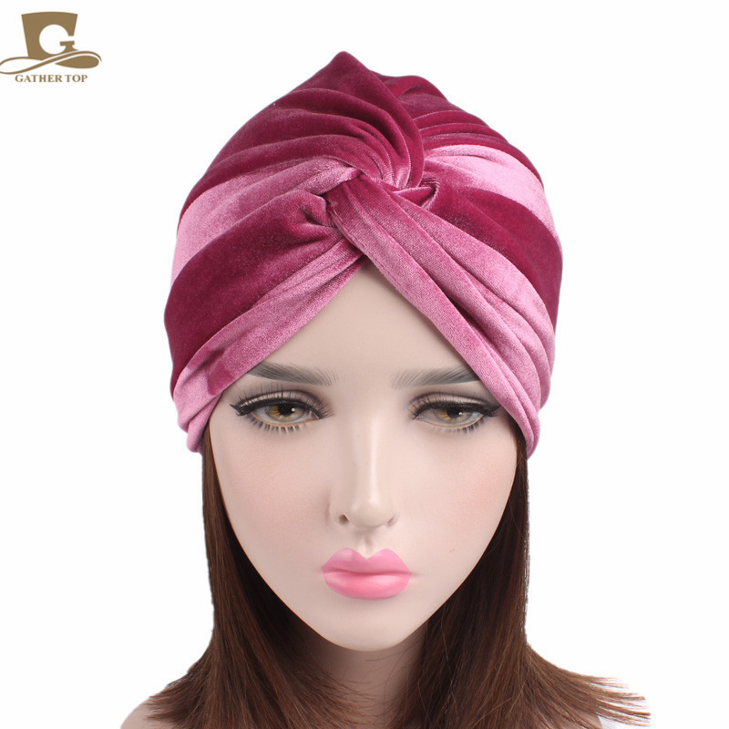 外贸新款天鹅绒弹力头巾帽 交叉扭扭帽 化疗帽子 EBAY TJM-263