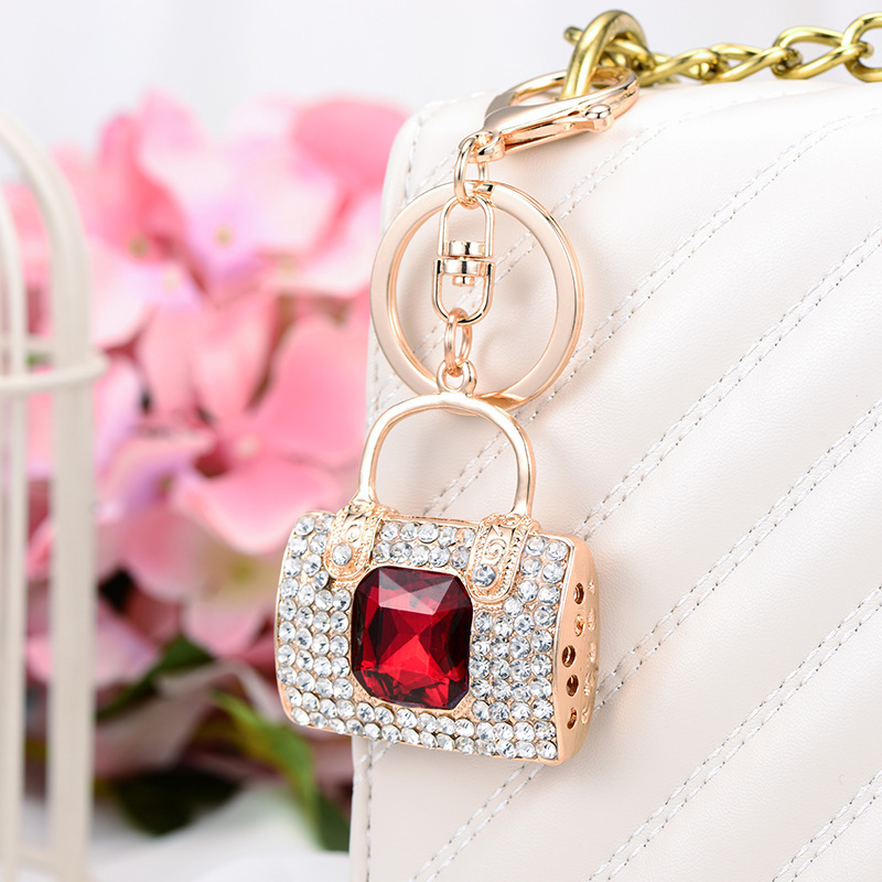 创意可爱女士提包造型大水晶钥匙扣挂件钥匙链小礼品软胶钥匙扣
