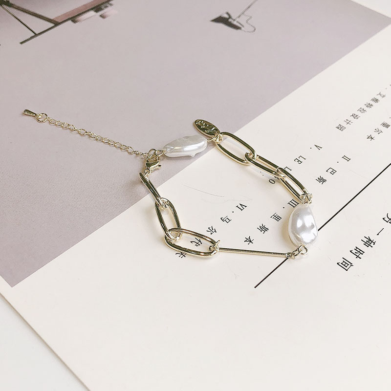 时尚秋冬复古珍珠手链手串简约ins几何金属不对称女设计小众高级