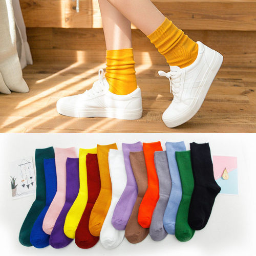 Pile Socks Women‘s Candy Color Socks Autumn and Winter Solid Japanese Mid-Calf Length Socks Women‘s Trendy Preppy Style Women‘s Socks 