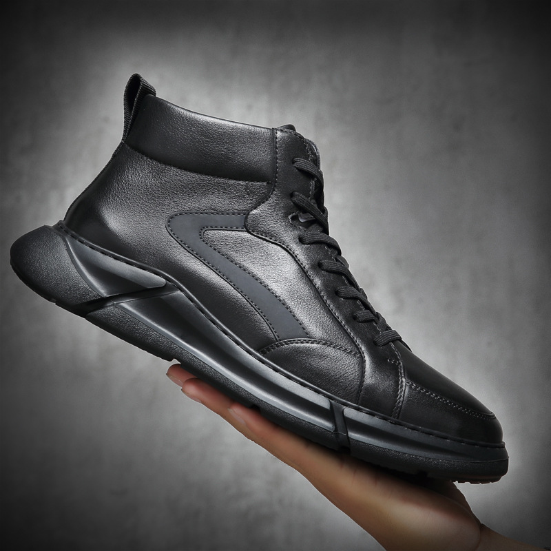 冬季马丁靴男士短靴头层牛皮加绒潮流运动休闲男鞋真皮高帮板鞋男
