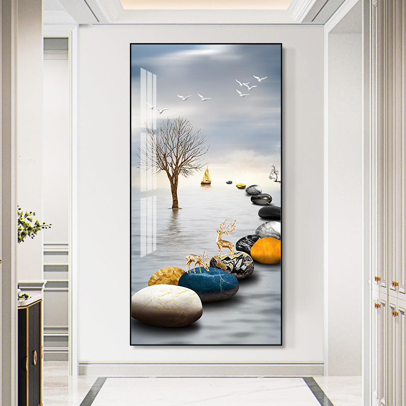 北欧晶瓷入户玄关装饰画竖版走廊过道壁画背景墙现代简约玄幻挂画