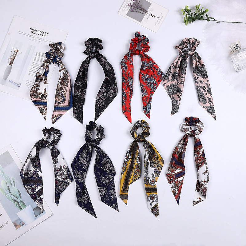 厂家直供 欧美春季新品三角巾飘带肠圈女士简便扎头发松紧发圈