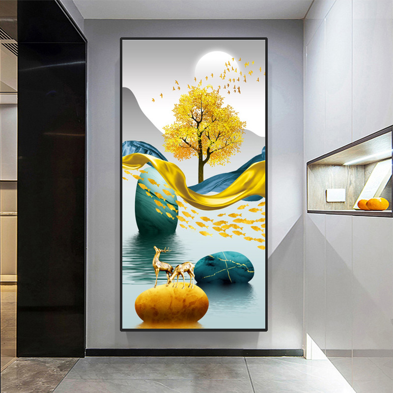 现代简约入户玄关装饰画轻奢走廊过道墙壁画竖版北欧玄幻晶瓷挂画