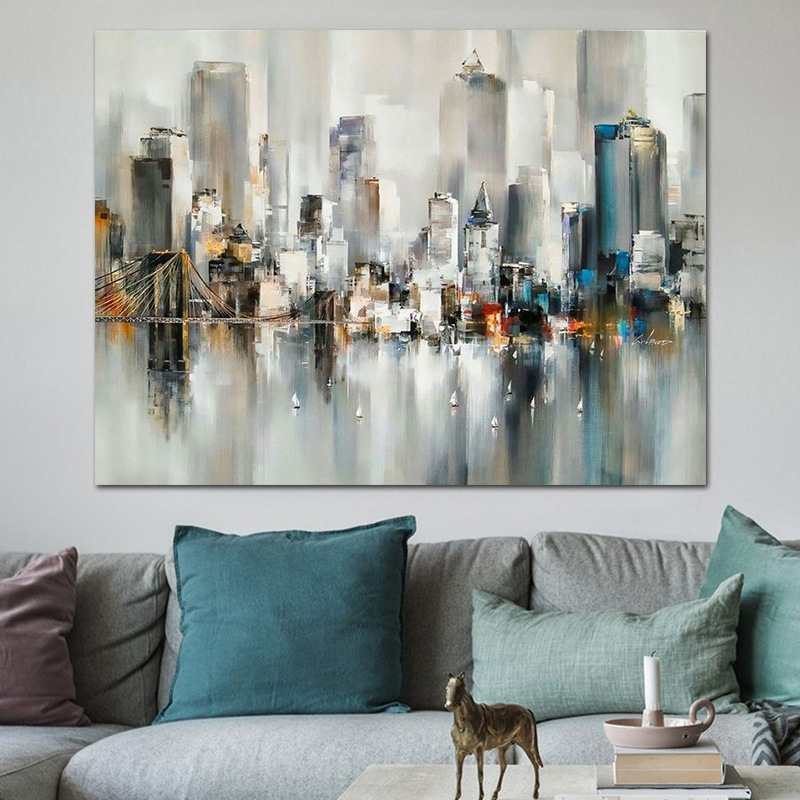 酒店家居装饰画 纯手绘酒店家居装饰建筑挂画 外贸纯手绘装饰油画