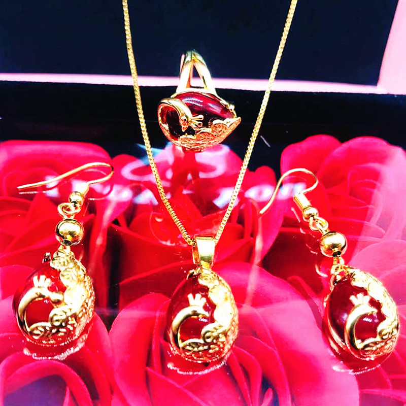 快手抖音爆款时尚流行越南沙金红绿白宝石孔雀耳坠女士仿玉石耳环