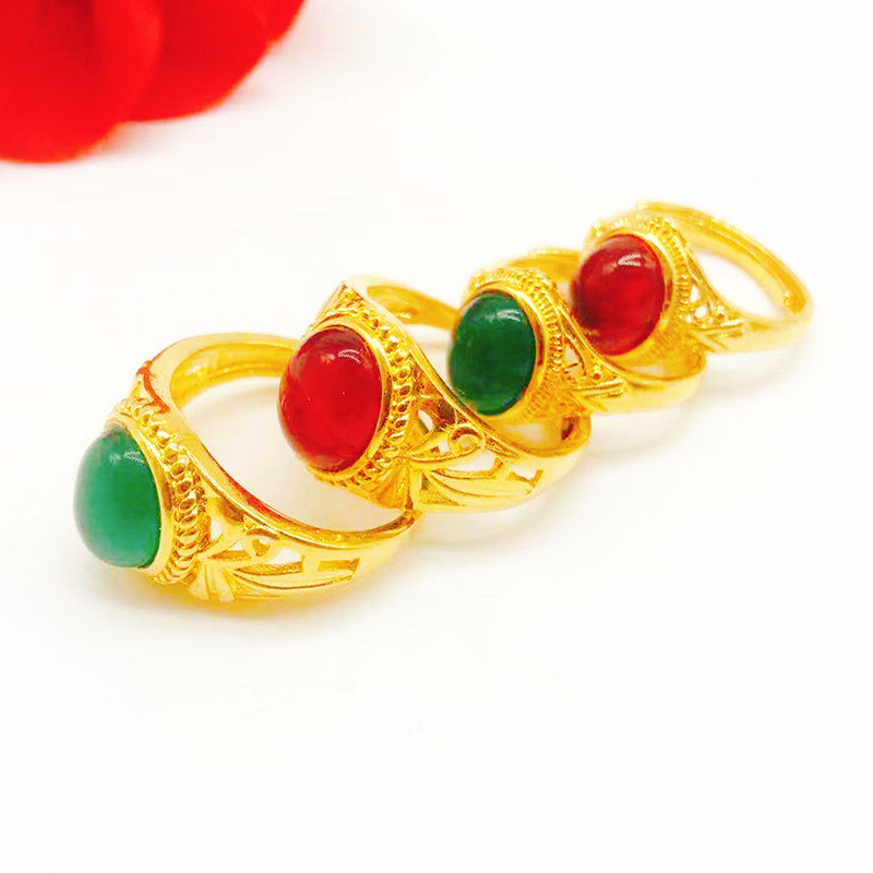 金店同款越南沙金红绿宝石女戒时尚潮流仿黄金手饰久不掉色送女友