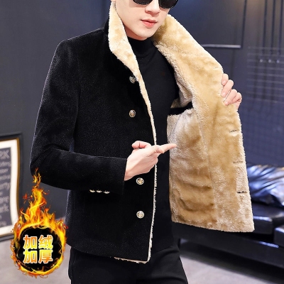 2020 Short Winter Double Breasted Small Trench Coat Men's Youth Fleece Fur Collar Suit Thick Warm Jacket