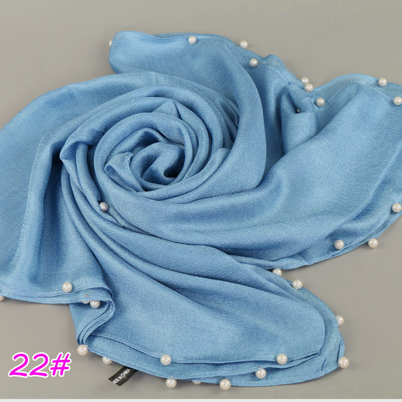 棉麻荷兰亚麻围巾单色高雅钉珍珠长巾 女丝巾单色优雅新款 YW29B