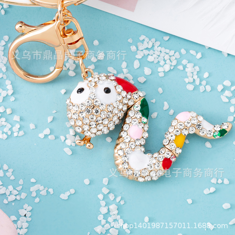 十二生肖厂家直销 蛇水晶金属钥匙扣 汽车配件挂件 定制创意赠品