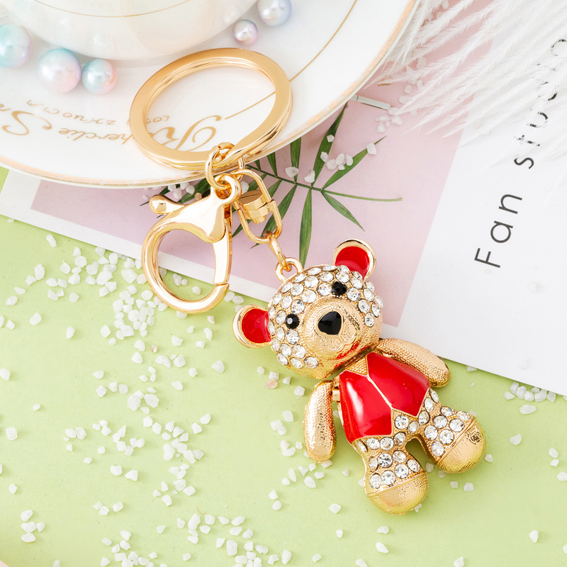创意小礼品小熊水钻钥匙扣定制汽车配件卡通标志钥匙圈钥匙挂件