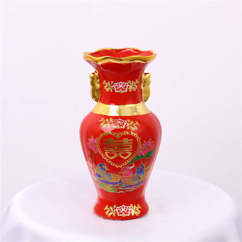 中国红双喜瓷器花瓶摆件现代时尚家居装饰品新房摆件