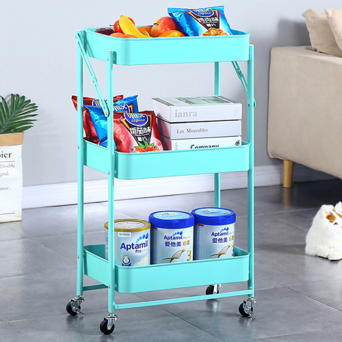 Installation-Free Kitchen Folding Trolley Storage Rack Living Room Floor Household Baby Supplies multi-Layer Storage Rack with Wheels