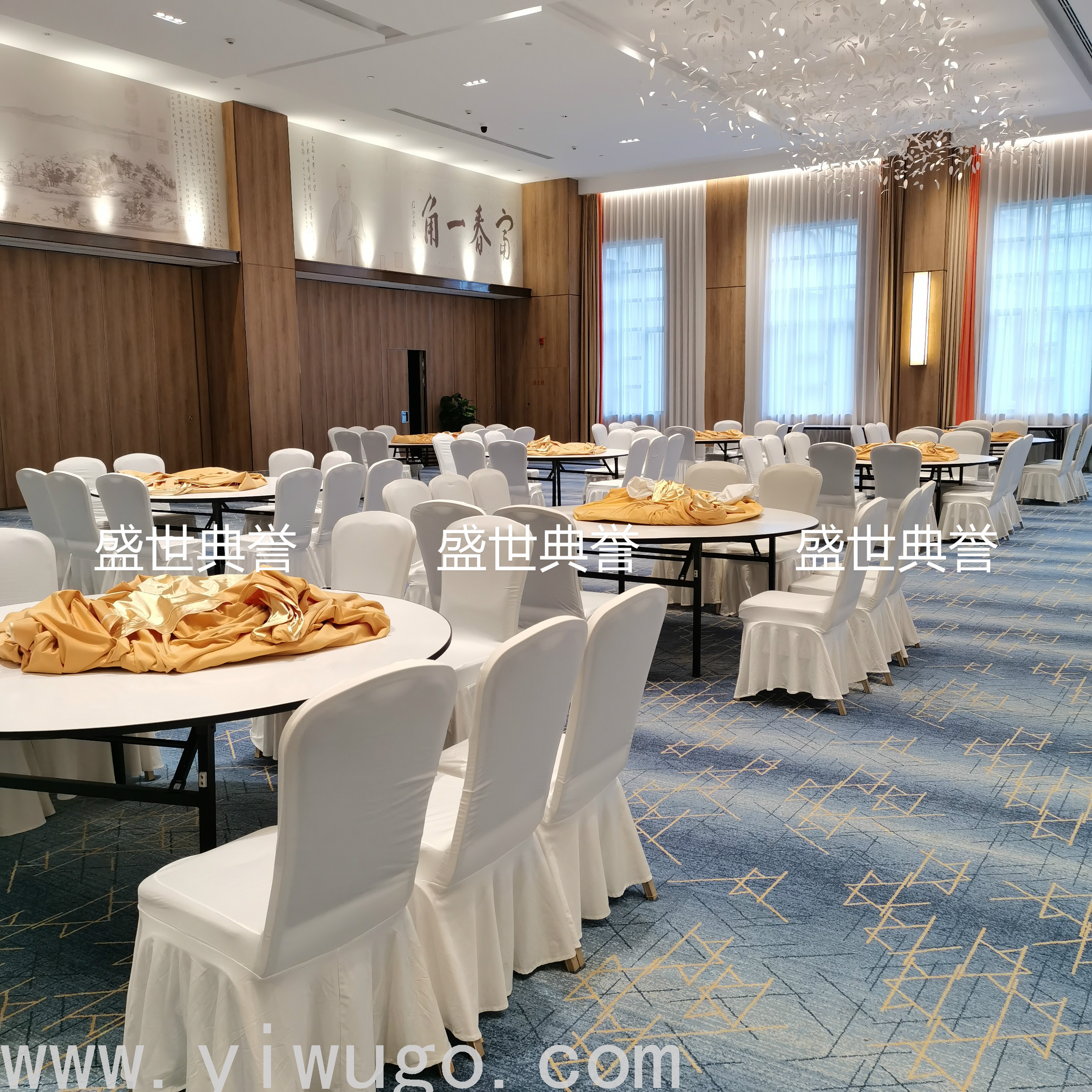 抚州五星级酒店宴会厅布草饭店婚宴台布椅套外贸欧式婚礼弹力椅套