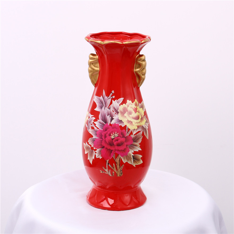 古风中国红花开富贵陶瓷花瓶家居陶瓷工艺品摆件插花瓶