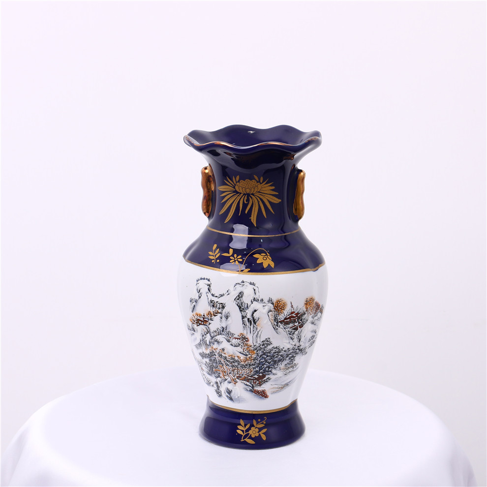 国风水墨画陶瓷花瓶客厅书架插花瓶干花瓷瓶中式家居装饰工艺品