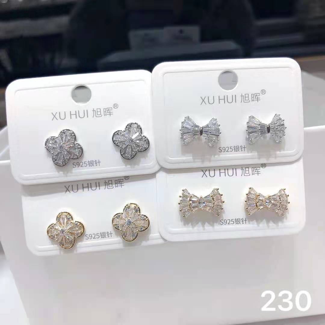 S925银针 铜镀真金镶嵌闪亮锆石 个性耳钉耳饰