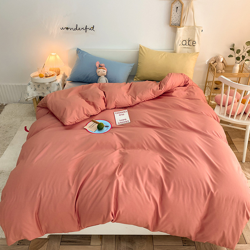棉料四件套 纯色北欧日式棉料被套床单床笠素雅床上用品