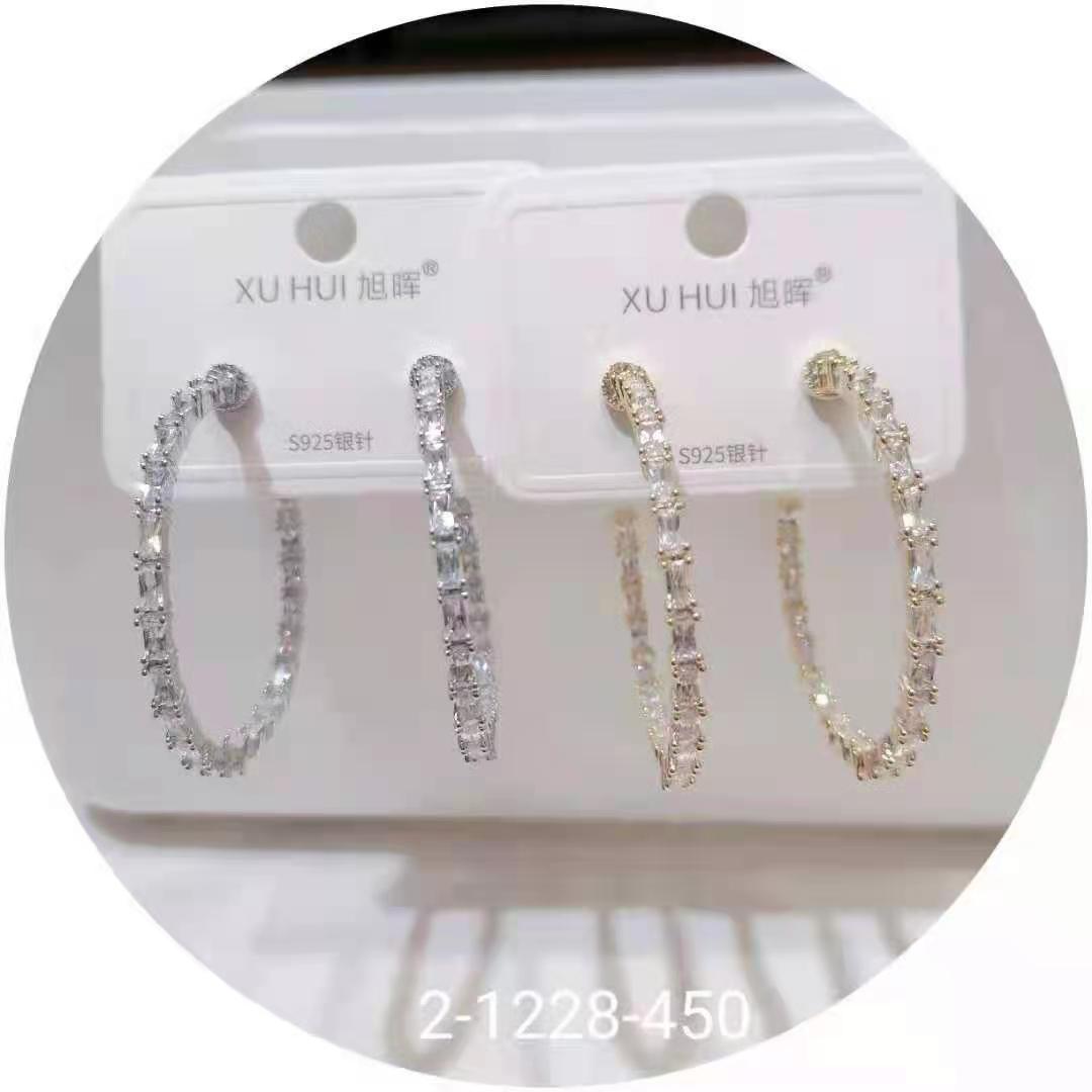 S925银针 铜镀真金镶嵌闪亮锆石 个性耳钉耳饰