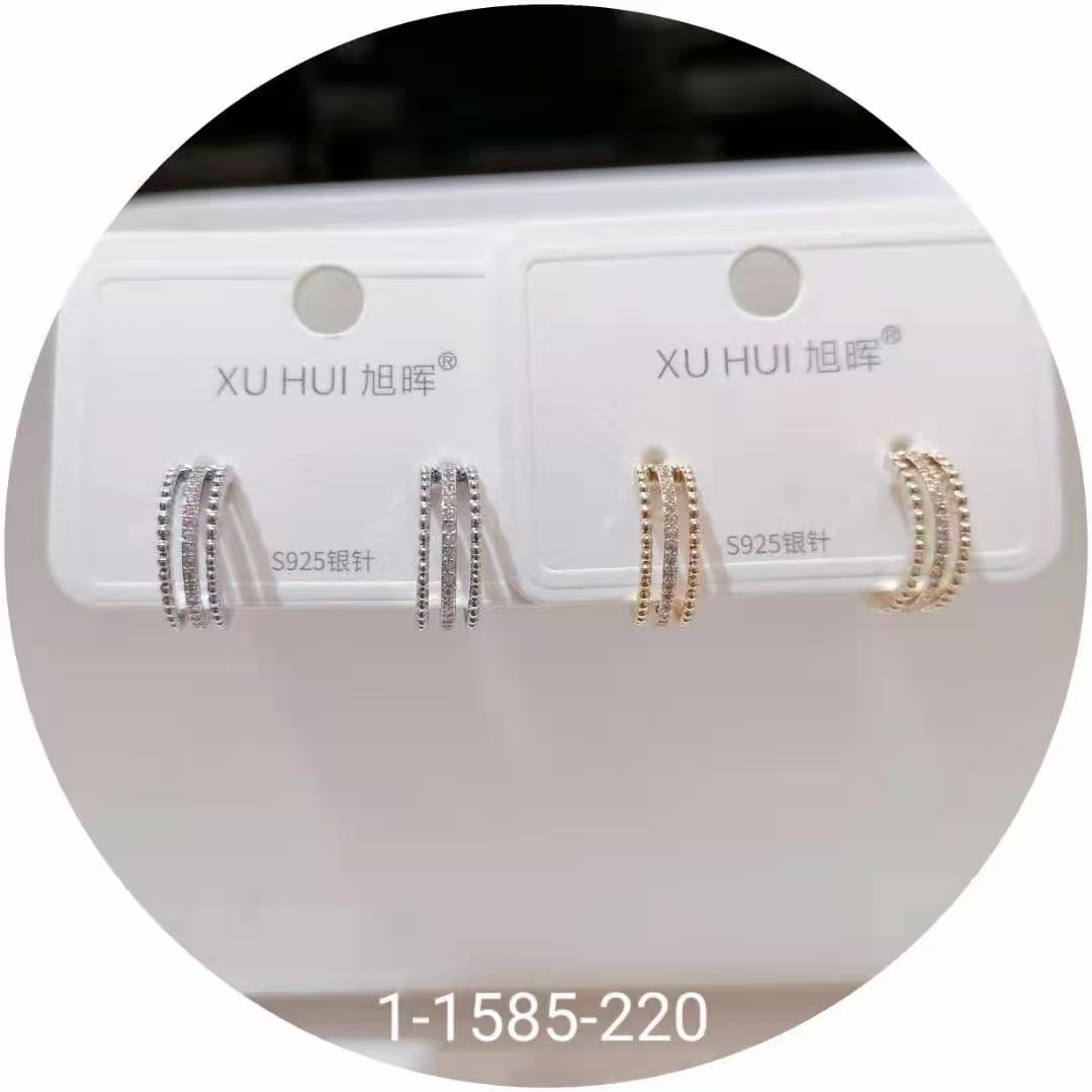 S925银针 铜镀真金镶嵌闪亮锆石 个性耳钉耳饰