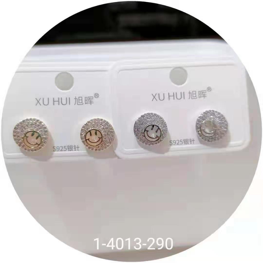 S925银针 铜镀真金镶嵌闪亮锆石 个性耳钉耳饰