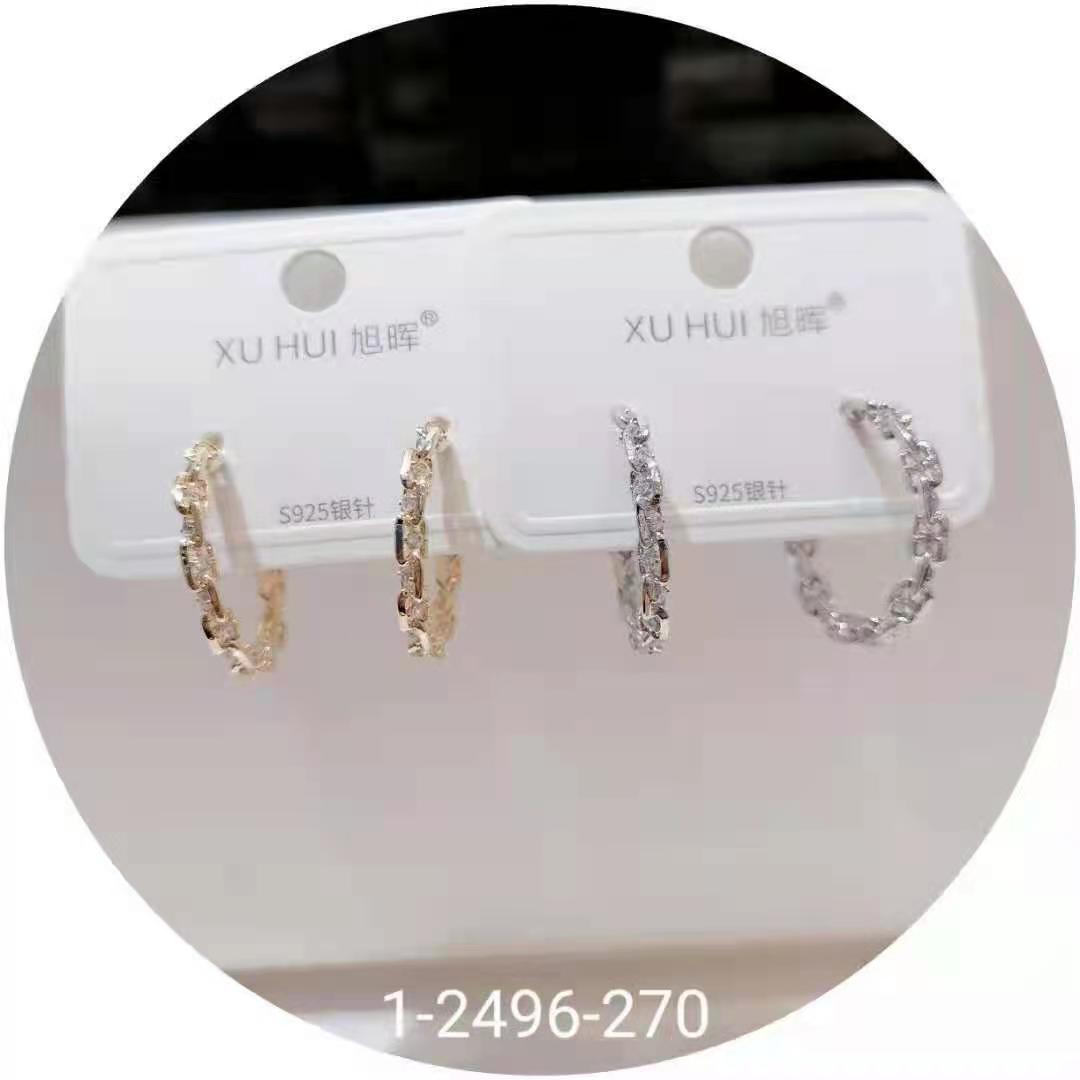 S925银针 铜镀真金镶嵌闪亮锆石 个性耳钉耳饰