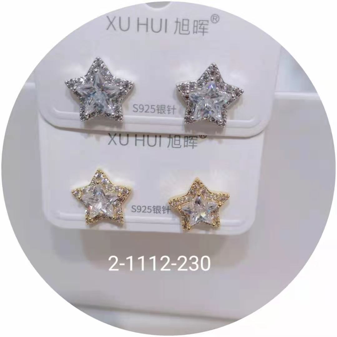 S925银针 铜镀真金镶嵌闪亮锆石 个性耳钉耳饰